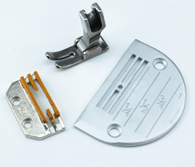 Conjunto com chapa, dente e calcador indicado para tecidos leves e médios , JUKI DDL-8700-7 9000 BROTHER S7200 JACK A3 A4