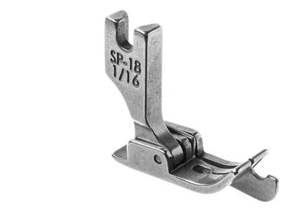 Calcador SP18 com guia direito e esquerdo para máquina reta industrial , nas medidas 1/16 - 1/4 - 5/16.